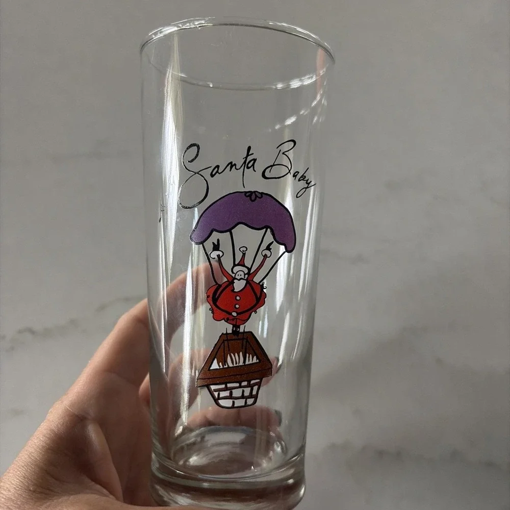 Pottery Barn Santa Baby Tall Drinking Glasses Set of 8 Retired Christmas Barewar